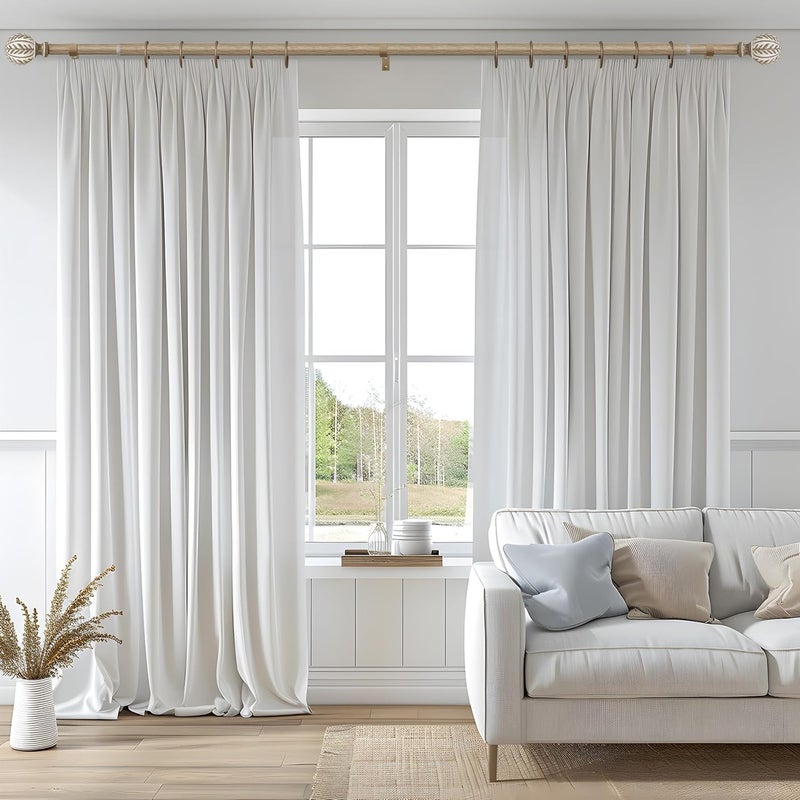 QDWIS 2 Pack Boho Wood Curtain Rods for Windows 66 to 120 inch,1" Adjustable Heavy Duty Window Curtain Rod with Imitation Wood Grain Finials,Rustic Decorative Drapery Rods Set 36-120'',Weathered Wood - Image 2